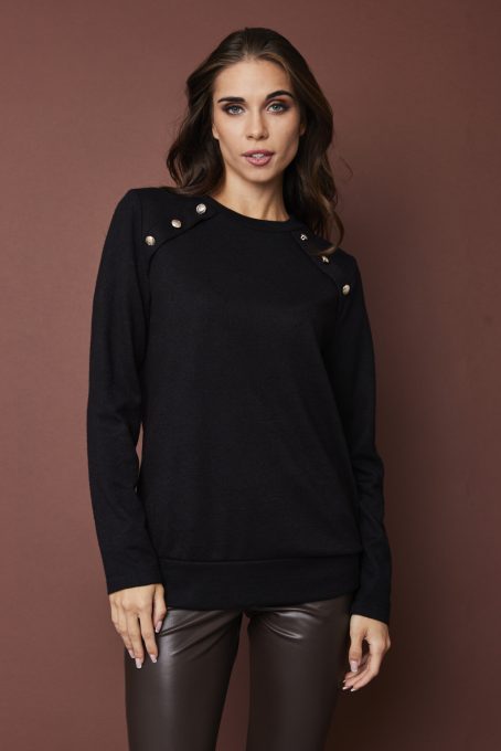 SALYSSA women’s knitted sweater – longline buttoned shoulder tunic