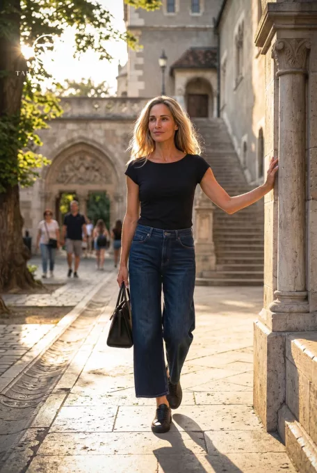 Celine női póló, kerek nyakú testhezálló női felső,fekete,M,Tara x Viktori, Young & Free Kollekció