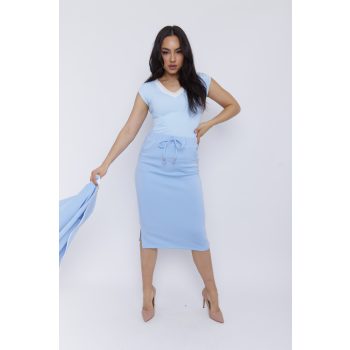   Trudy női póló V-nyakú, csíkos gumi passzés női felső,kék,M,Tara x Viktori,& Free Kollekció