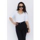 Hédinke női póló ívelt rollni pántos részlettel, ívelt V-nyakú, testhezálló fazonú női felső, fehér,M,Tara x Viktori 