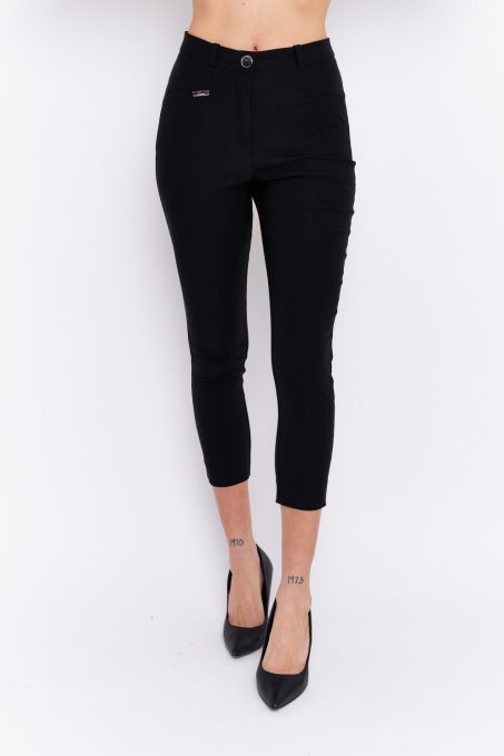 Ziara női nadrág magas derekú paszpól zsebes 7/8-os nadrág slicceléssel,fekete,XL, Tara x Viktori