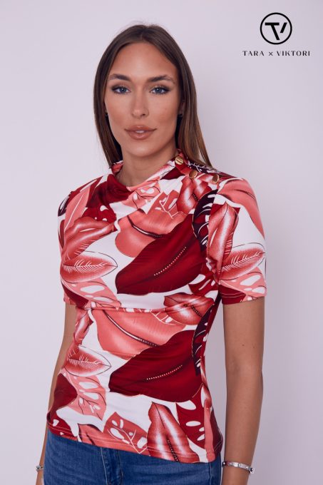 Riverine női póló gombos nyakú, ráncolt részletekkel,mintás,XL,Tara x VIKTORI