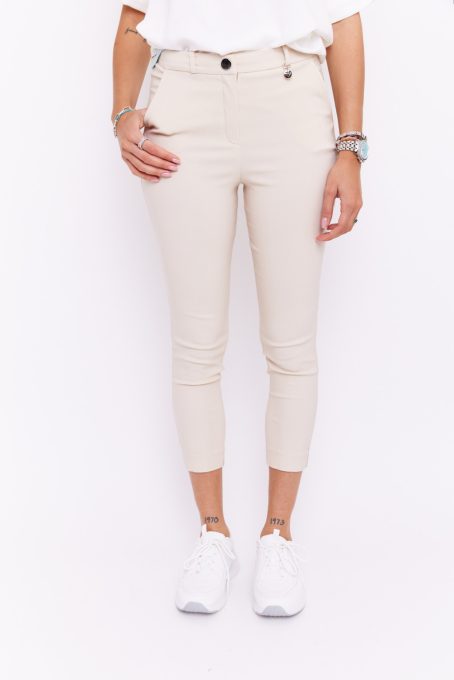 ZOYA női nadrág, magas derekú, egy gombos nadrág zsebekkel és övtartóval, bézs, S, Tara x Viktori