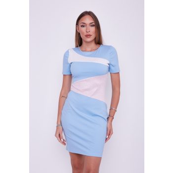   Chicago női ruha, betétekkel, testhezálló, ceruzaruha,kék-ekrü-púder,S, Tara x Viktori