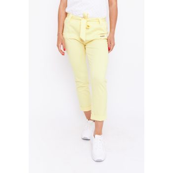   Samantha női nadrág, magas gumis derekú nadrág, zsebekkel,megkötővel,sárga,M, Tara x Viktori
