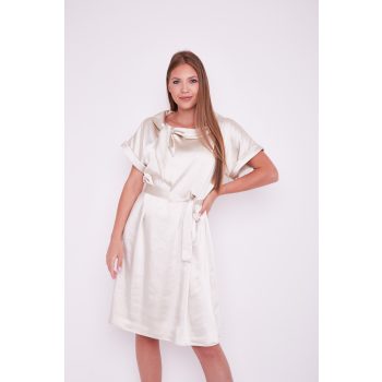   Magnolia női ruha, sálgalléros, denevér ujjú bővebb ruha megkötővel,bézs,M, Tara x Viktori