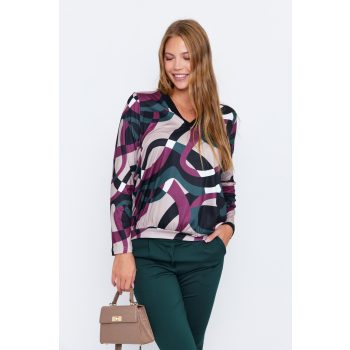   Lissabon női tunika, V-nyakú passzés aljú, hosszú ujjú tunika,bordó mintás,S, Tara x Viktori