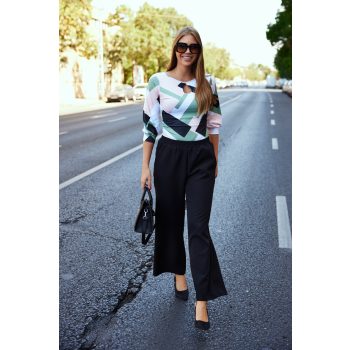   Taormina női nadrág, gumis derekú egyenes szárú nadrág svédzsebbel elöl, paszpólzsebbel hátul,fekete,S, Tara x Viktori