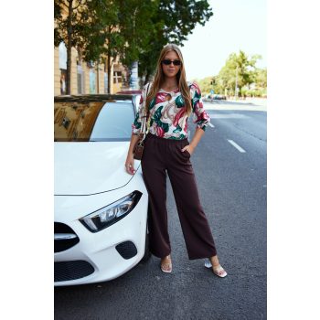   Taormina női nadrág, gumis derekú egyenes szárú nadrág svédzsebbel elöl, paszpólzsebbel hátul,barna,S, Tara x Viktori