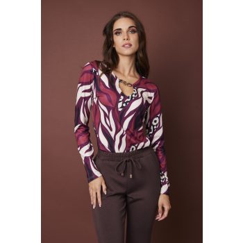   Polli női póló láncos V-nyakú póló,mintás,M,Tara x Viktori