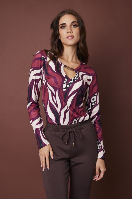 Polli női póló láncos V-nyakú póló,mintás,M,Tara x Viktori