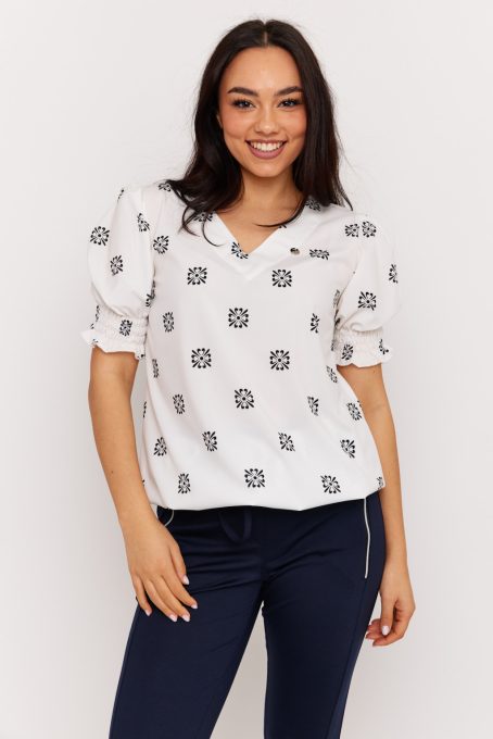 Pomona women's tunic, V-neck with gathered sleeves, Tara x Viktori