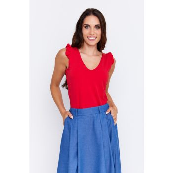   KITTI fodros vállú női topp,V nyakkivágással,piros,M,Tara X Viktori
