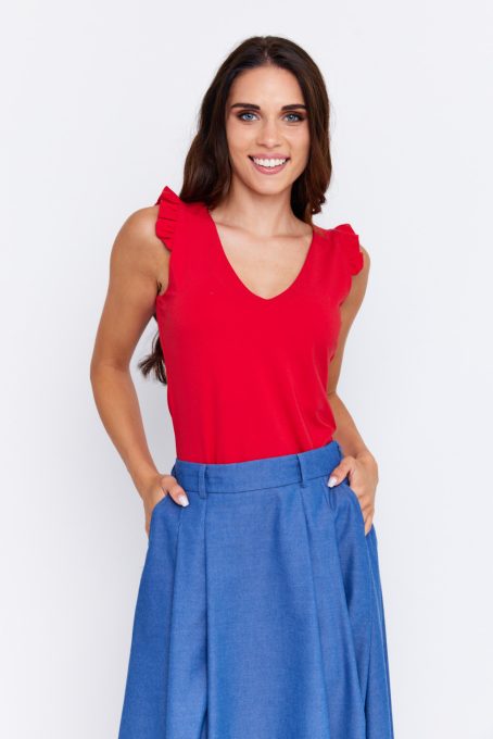 KITTI fodros vállú női topp,V nyakkivágással,piros,M,Tara X Viktori