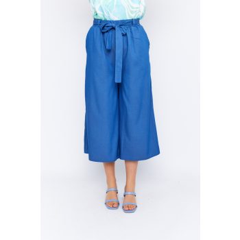   BERYL blue palazzo pants for women – wide-leg summer trousers with elastic waist and linen-effect fabric