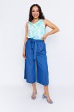 BERYL blue palazzo pants for women – wide-leg summer trousers with elastic waist and linen-effect fabric