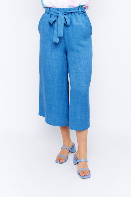 BERYL blue palazzo pants for women – wide-leg summer trousers with elastic waist and linen-effect fabric