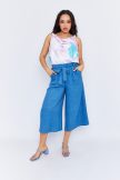 BERYL blue palazzo pants for women – wide-leg summer trousers with elastic waist and linen-effect fabric