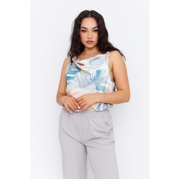   TIERA women's sleeveless top with tie straps and draped neckline – patterned