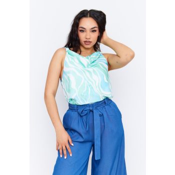   TIERA women's sleeveless top with tie straps and draped neckline – patterned