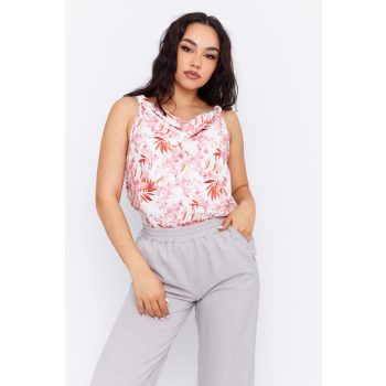   TIERA women's sleeveless top with tie straps and draped neckline – patterned