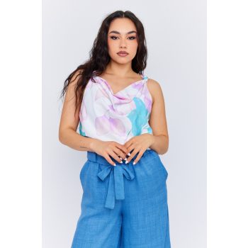   TIERA women's sleeveless top with tie straps and draped neckline – patterned