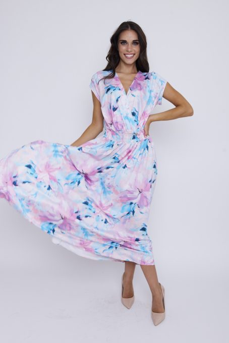 MAITRE női ruha-átlapolt, gumis derekú, hosszú ruha,mintás,S,Tara X Viktori