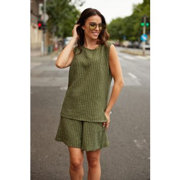   SARA women’s top – sleeveless, round neck, striped linen top