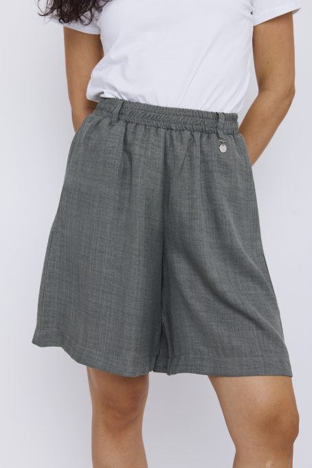 MEGAN women’s linen shorts – summer elastic waist shorts with pockets and belt loops
