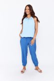 SUNNY női ujjatlan top– gumis aljú, fodros nyakú, elegáns felső,világoskék,L-XL,TaraxViktori