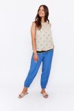 FORTUNA női ujjatlan top– gumis aljú, fodros nyakú, elegáns felső,mintás,S-M,TaraxViktori