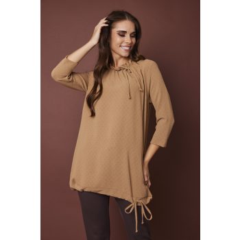   MARLENE női tunika – megkötős nyakú és aljú, 3/4-es ujjú basic felső,bézs,S,Tara X Viktori