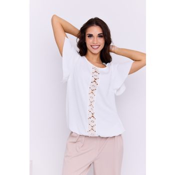   Tallula női blúz csipkebetéttel és gumis aljjal – elegáns, rövid ujjú felső,ekrü,S,Tara X Viktori