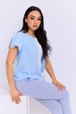 Tallula női blúz csipkebetéttel és gumis aljjal – elegáns, rövid ujjú felső,kék,M,Tara X Viktori