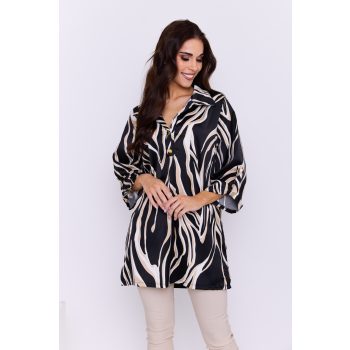   Henriett Women's Tunic with Collar and Button-Front Design in Elegant Print