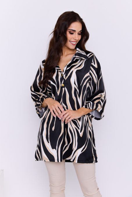 Henriett Women's Tunic with Collar and Button-Front Design in Elegant Print