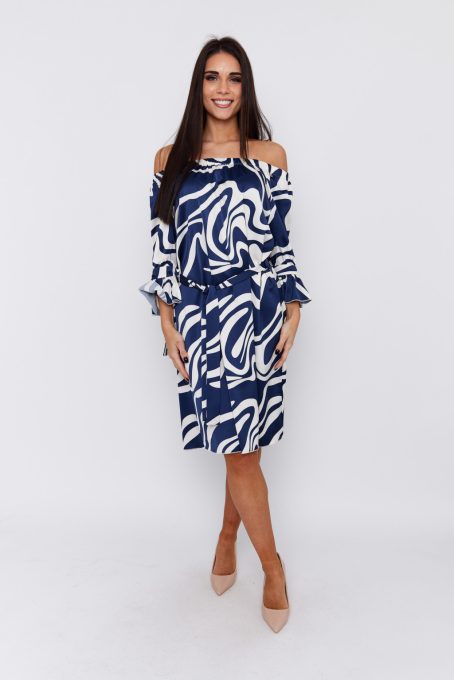 Fanni női ruha, váll nélküli, fodros ujjú ruha,mintás,M,Tara x Viktori, Curve Fashion