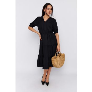   Muse női ruha V-nyakú gumis derekú ruha,fekete,S,Tara x Viktori