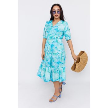   Muse női ruha V-nyakú gumis derekú ruha,mintás,S,Tara x Viktori