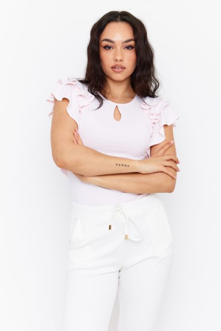 ODETTA fodros vállú elegáns női felső,púder,S,Tara X Viktori