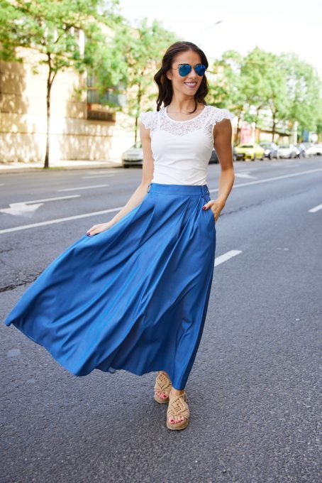 KARIN A-line long women’s skirt with pockets and elastic back