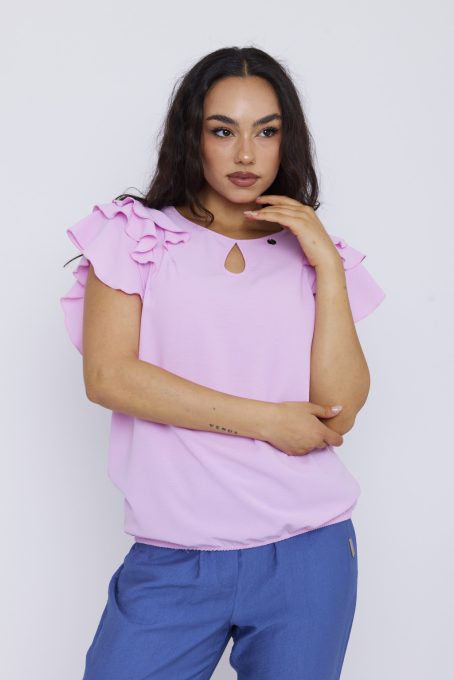  ORGONA Ruffle Sleeve Elastic Hem Blouse