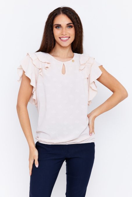  ORGONA Ruffle Sleeve Elastic Hem Blouse