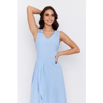   Viana women's elegant dress – wrap-front V-neck dress with decorative shoulder buttons and back zipper