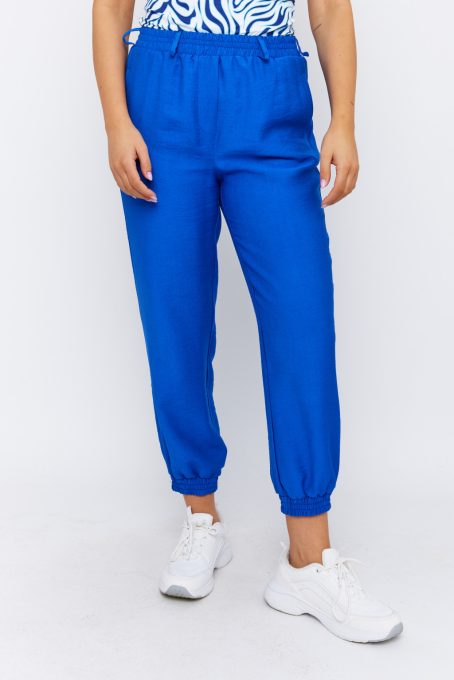 Elvira Women's Linen-Effect Jogger Pants – Comfortable Elastic Waist Summer Trousers with Pockets