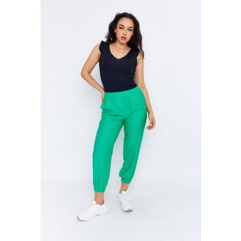   Elvira Women's Linen-Effect Jogger Pants – Comfortable Elastic Waist Summer Trousers with Pockets