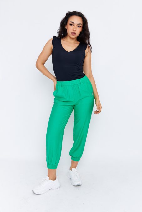 Elvira Women's Linen-Effect Jogger Pants – Comfortable Elastic Waist Summer Trousers with Pockets