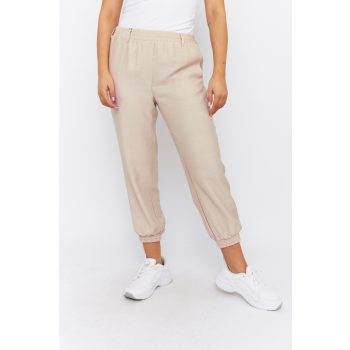   Elvira Women's Linen-Effect Jogger Pants – Comfortable Elastic Waist Summer Trousers with Pockets