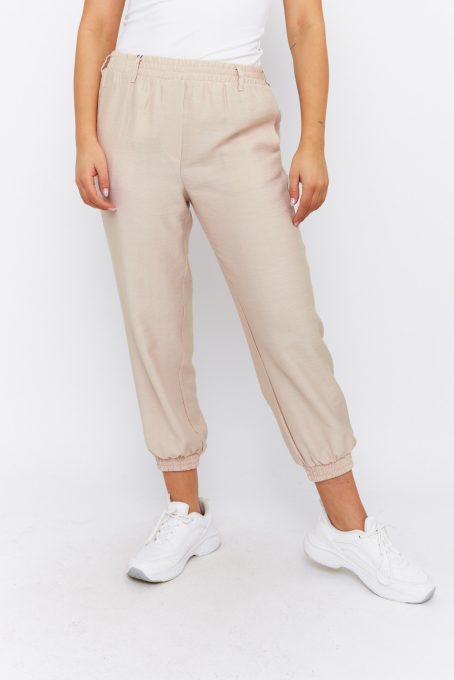 Elvira Women's Linen-Effect Jogger Pants – Comfortable Elastic Waist Summer Trousers with Pockets