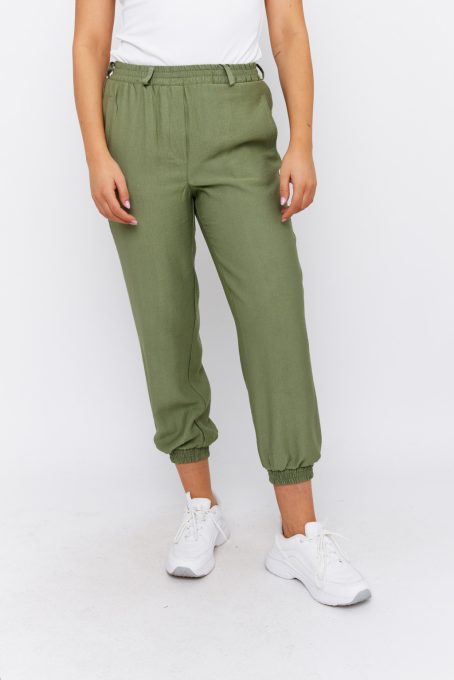 Elvira Women's Linen-Effect Jogger Pants – Comfortable Elastic Waist Summer Trousers with Pockets